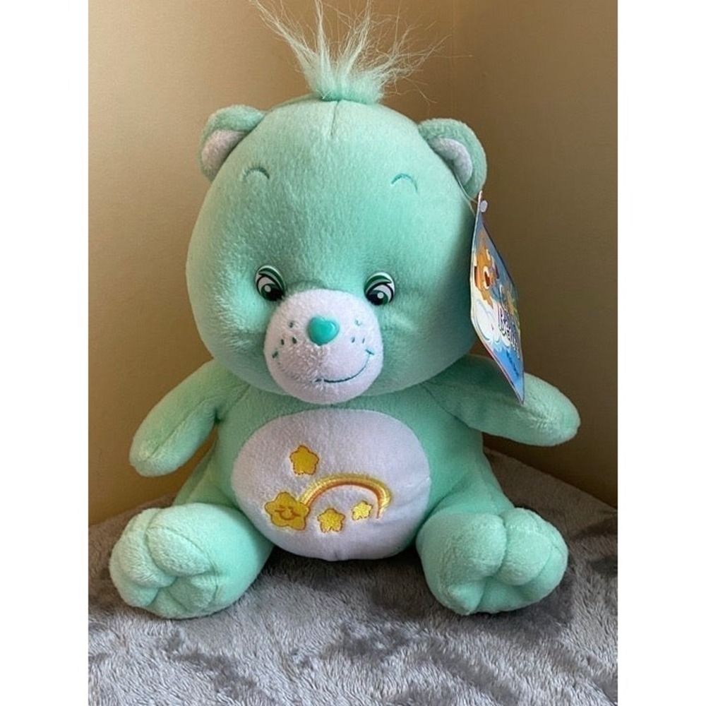Care Bear Wish Bear 2003 Vintage Mint Green Yellow Stars 10"Tags sku51